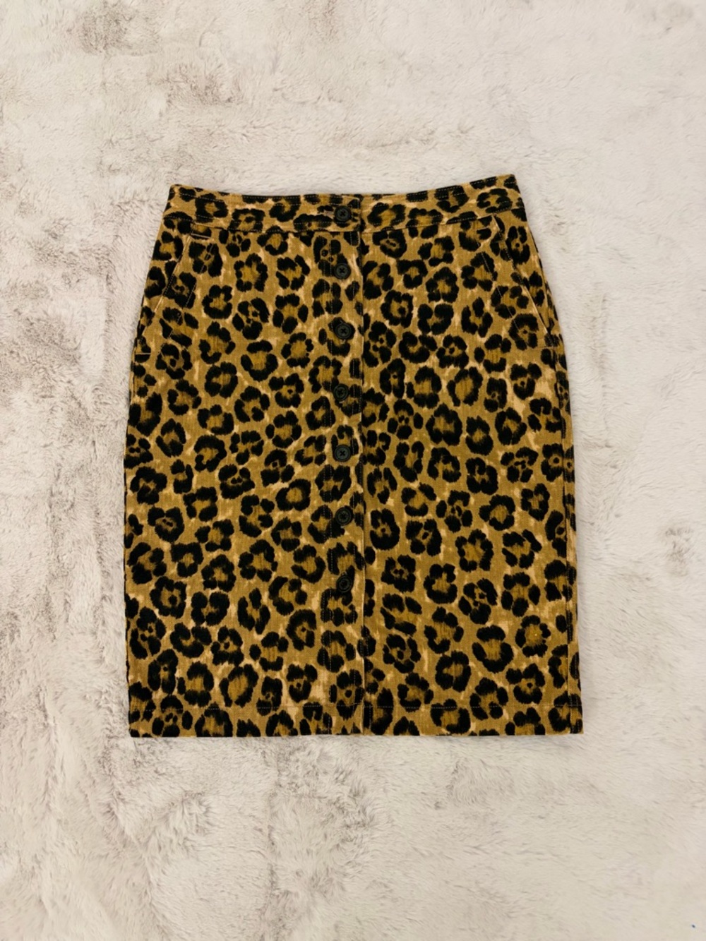 Lauren Ralph Lauren Y2K Leopard Print Linen Blend Button Front Pencil Skirt 2P
